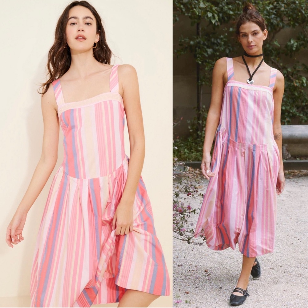 NWT Free People Primavera Stripe Midi Dress Pink Sz S